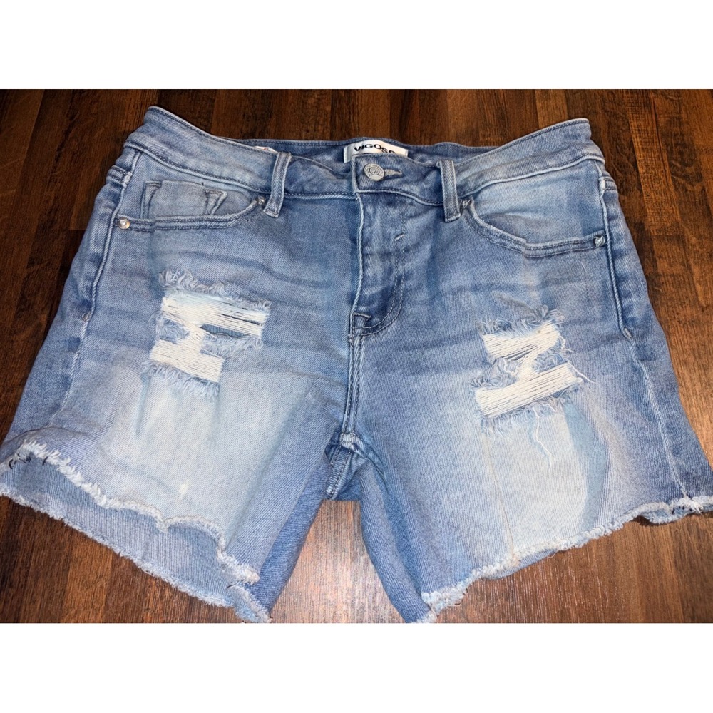 Vigoss Womens Denim Shorts Distressed Frayed Blue Size 26